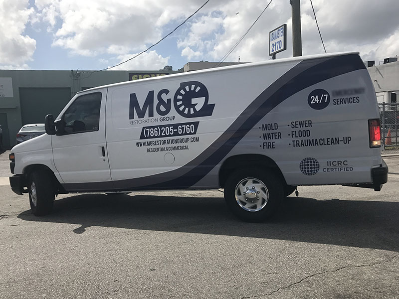 M&G Restoration Group Van Partial Wrap, car wraps miami, van wrap, miami vehicle graphics