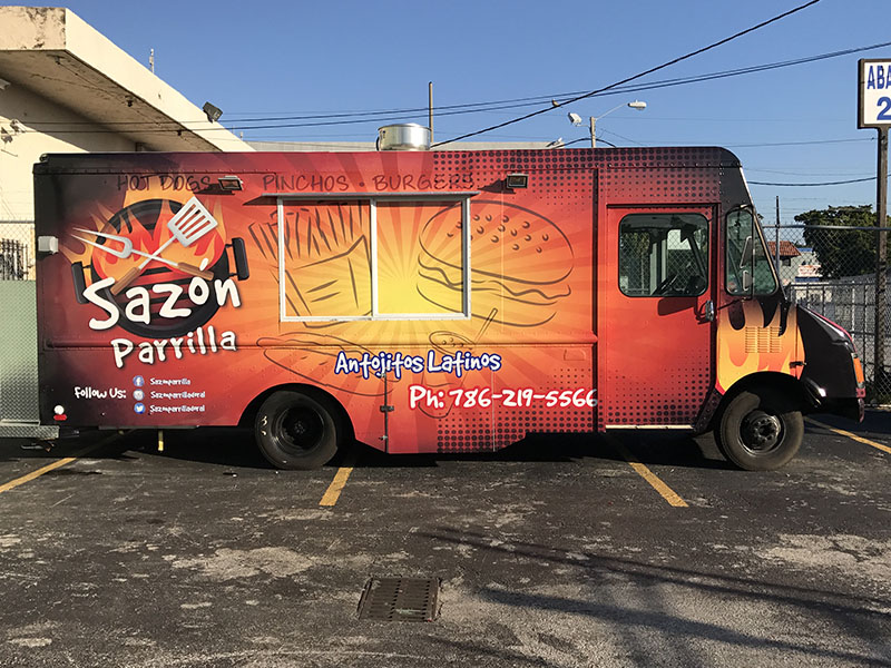 Sazon parrilla food truck full wrap, trailer signs miami, food truck miami, miami car wrapping