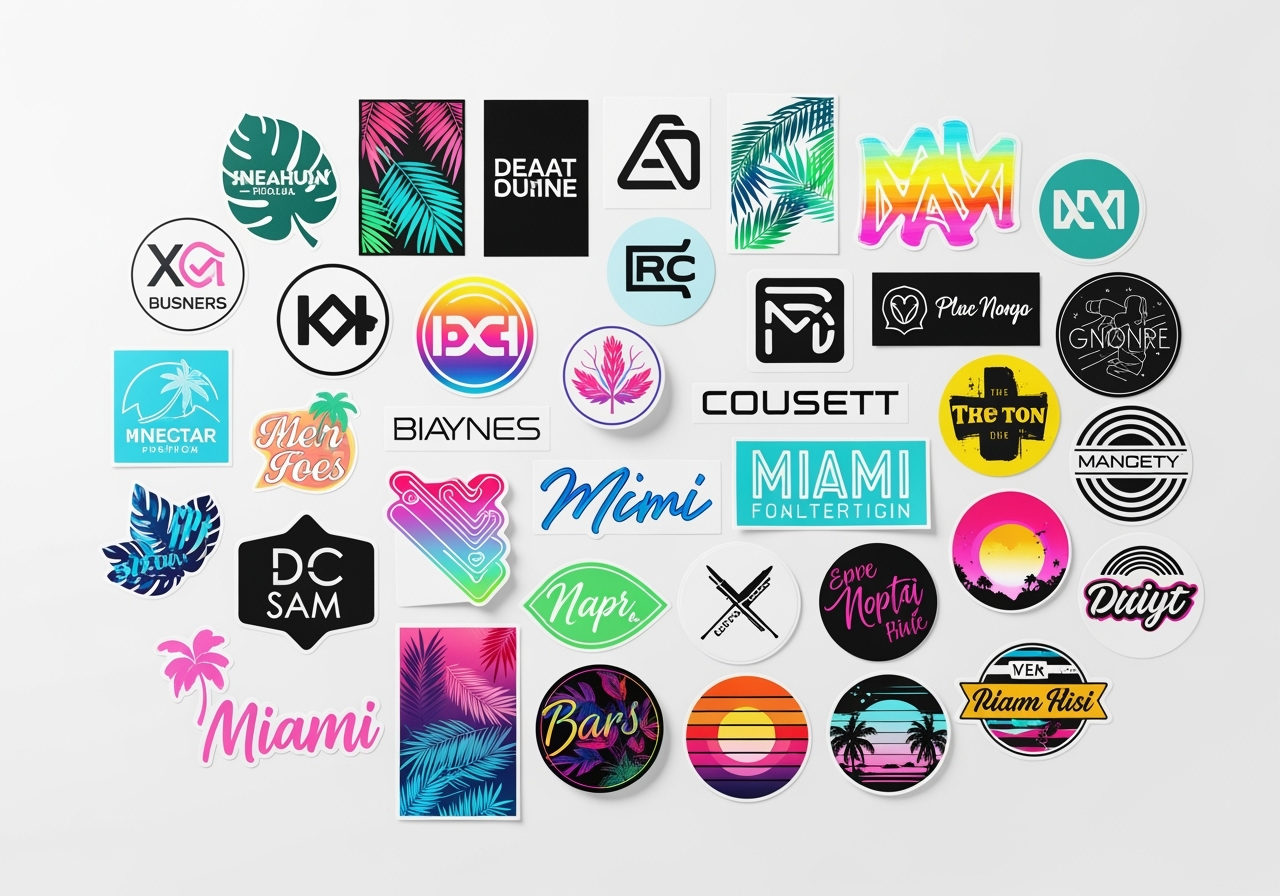 Custom stickers and decals printed in Miami by Evolutions Graphics, featuring vibrant designs for business and personal use